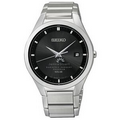 Seiko Men's Solar Stainless Steel Bracelet Watch W/ Black Dial